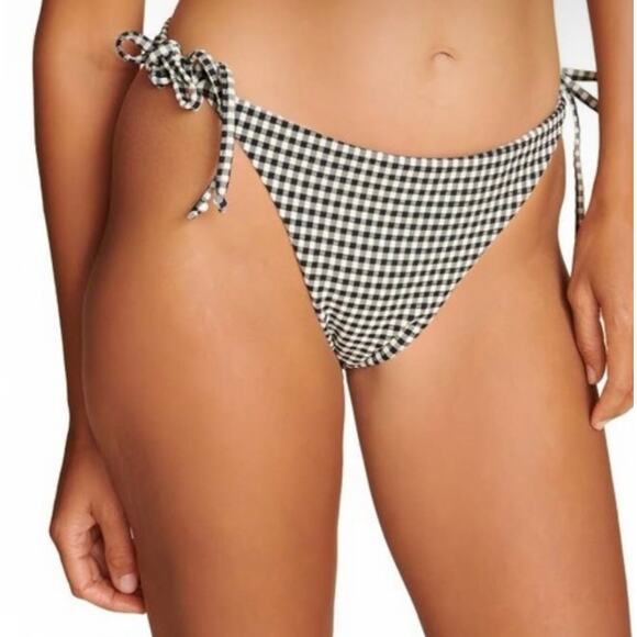 New! Andie The String Bikini Bottom in Black White Gingham Womens Large - Picture 1 of 6